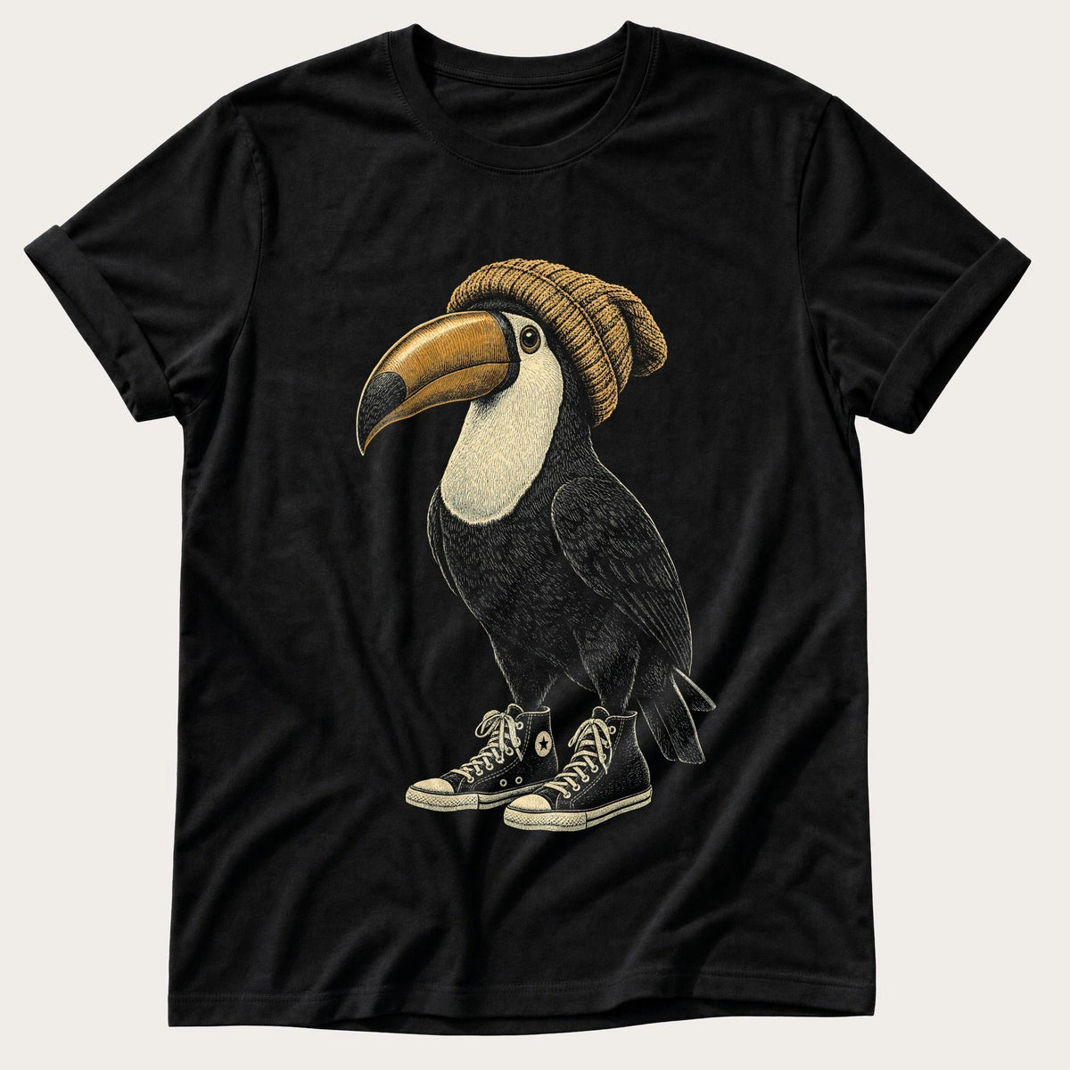 Beanie Toucan 2 — Black Comfort Colors tee
