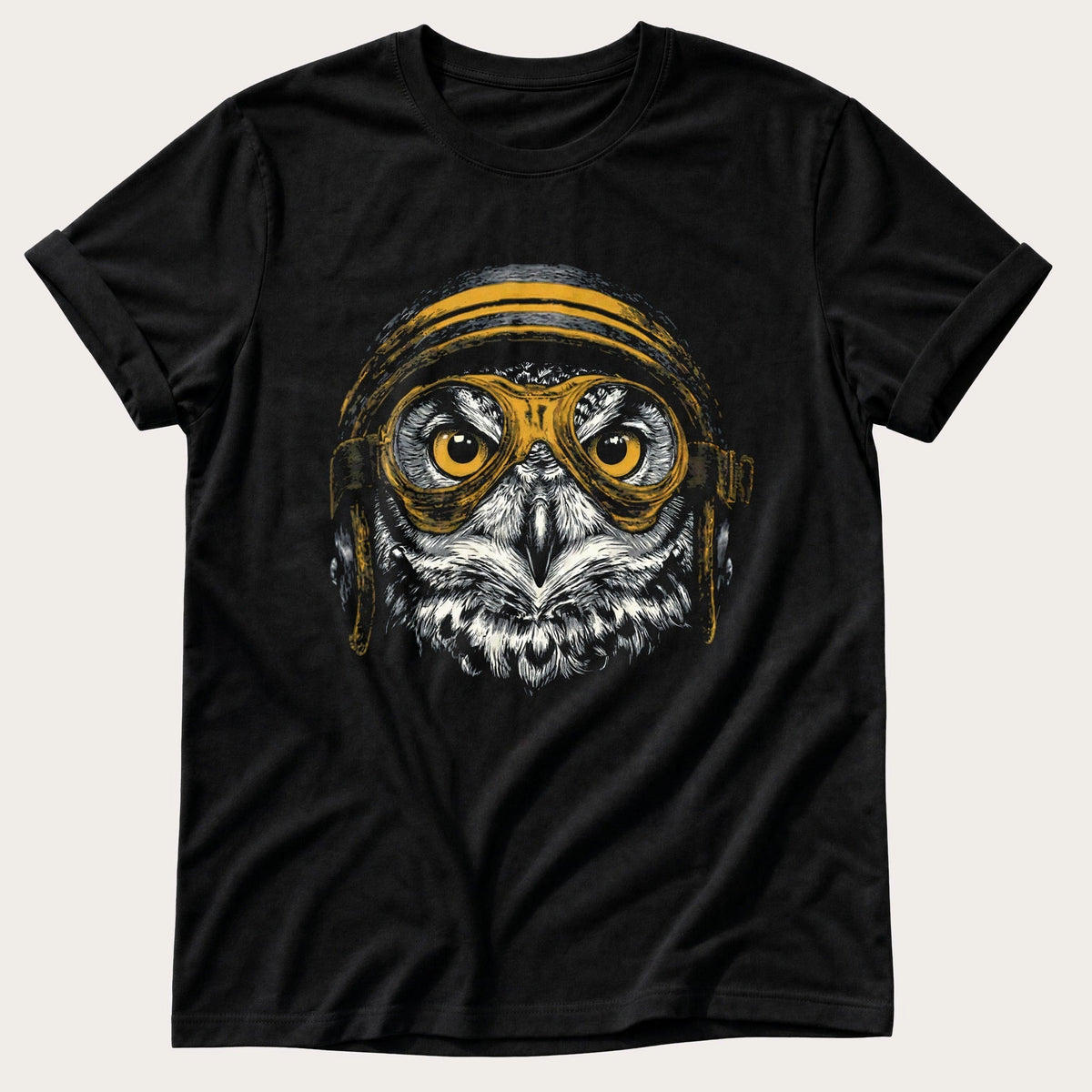 Biker Owl 8 — Black Comfort Colors tee