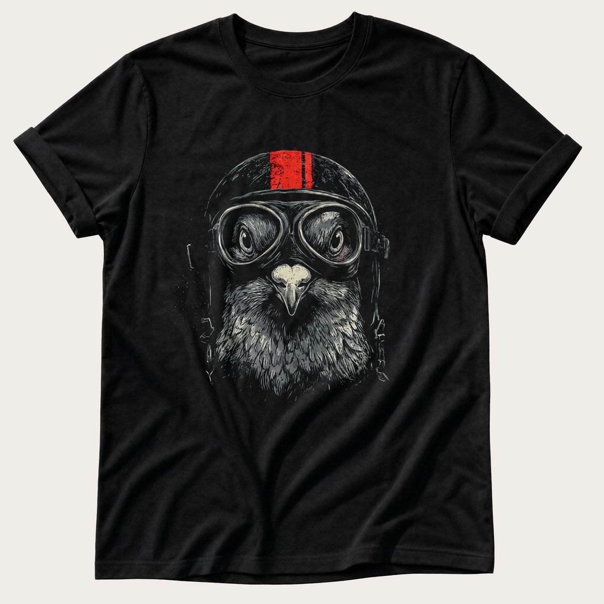 Biker Pigeon 7 — Black Comfort Colors tee