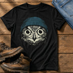 Blue Beanie Owl — Black Comfort Colors tee