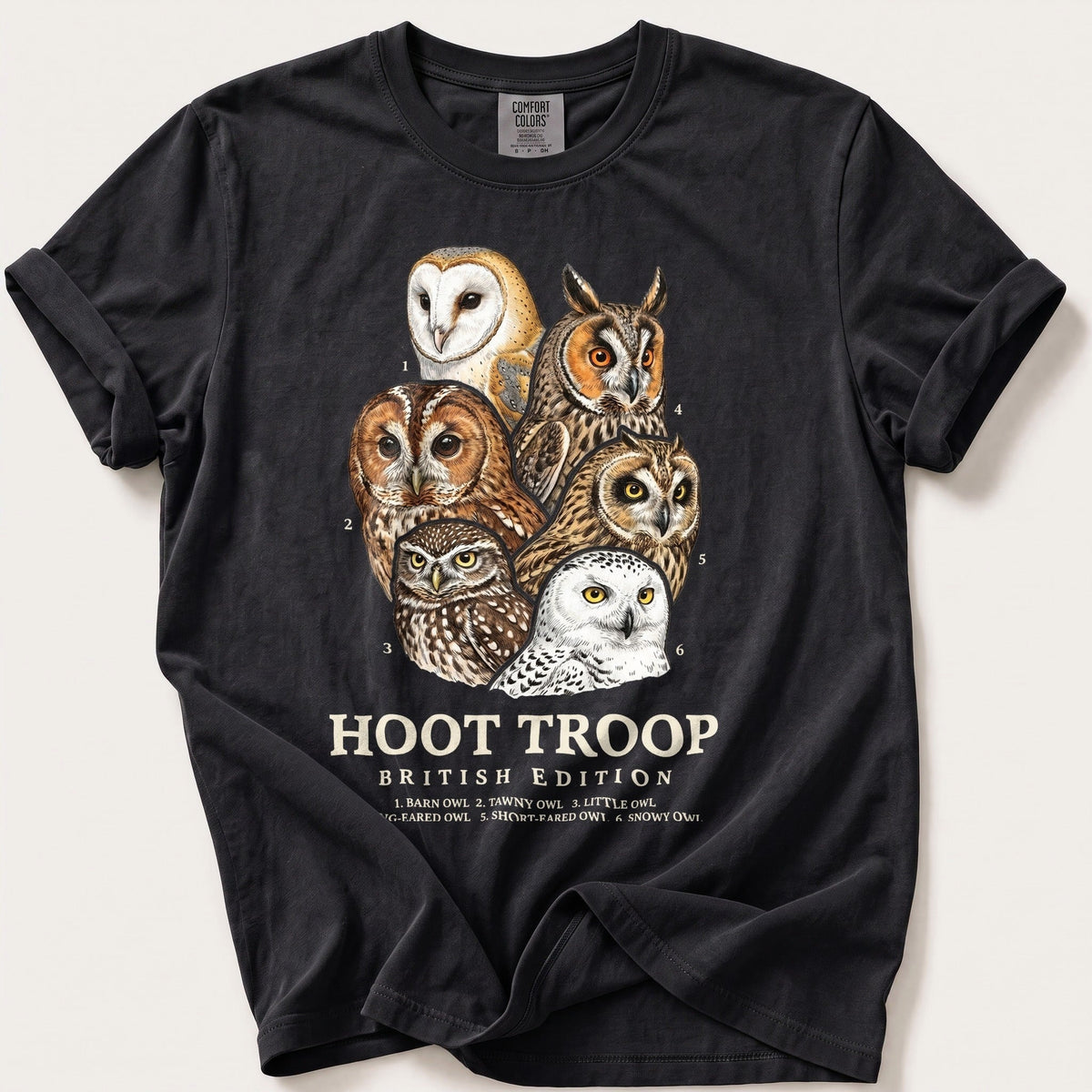 British Hoot Troop — Black Comfort Colors tee