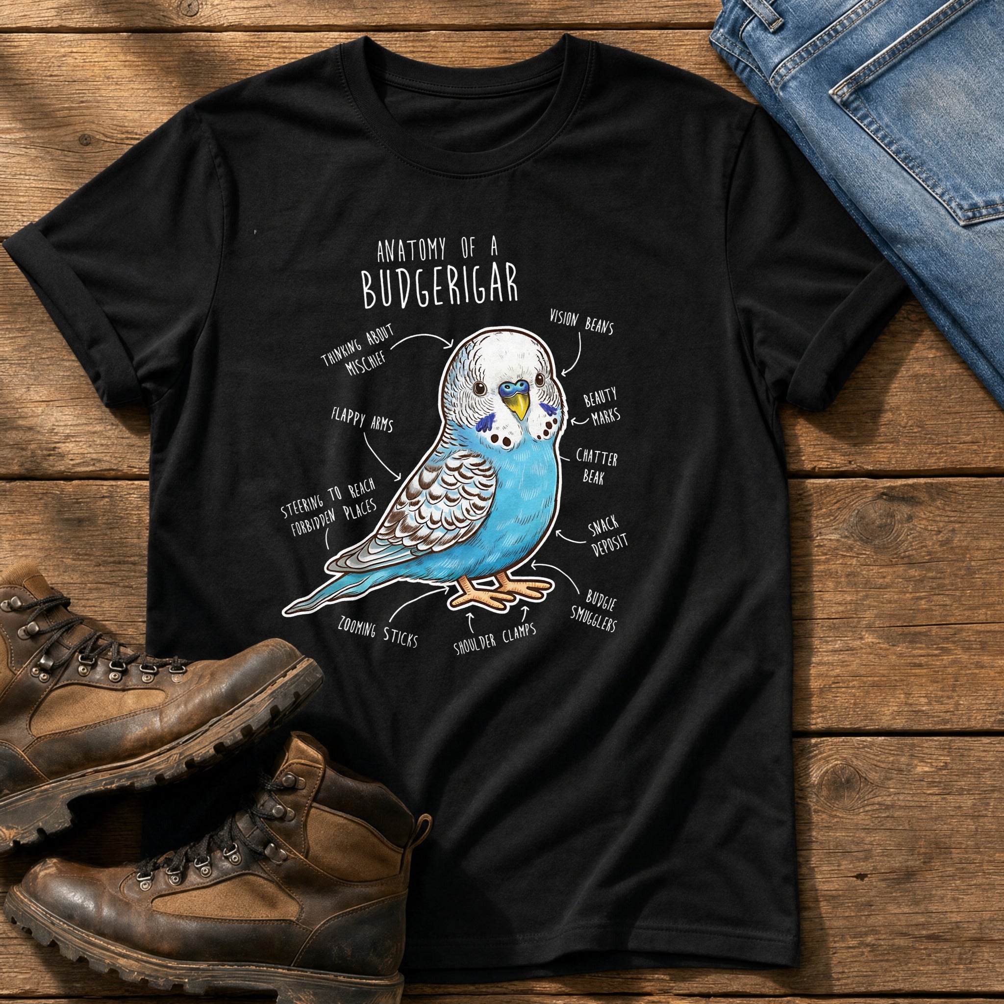 Budgie Anatomy cute — Black Comfort Colors tee