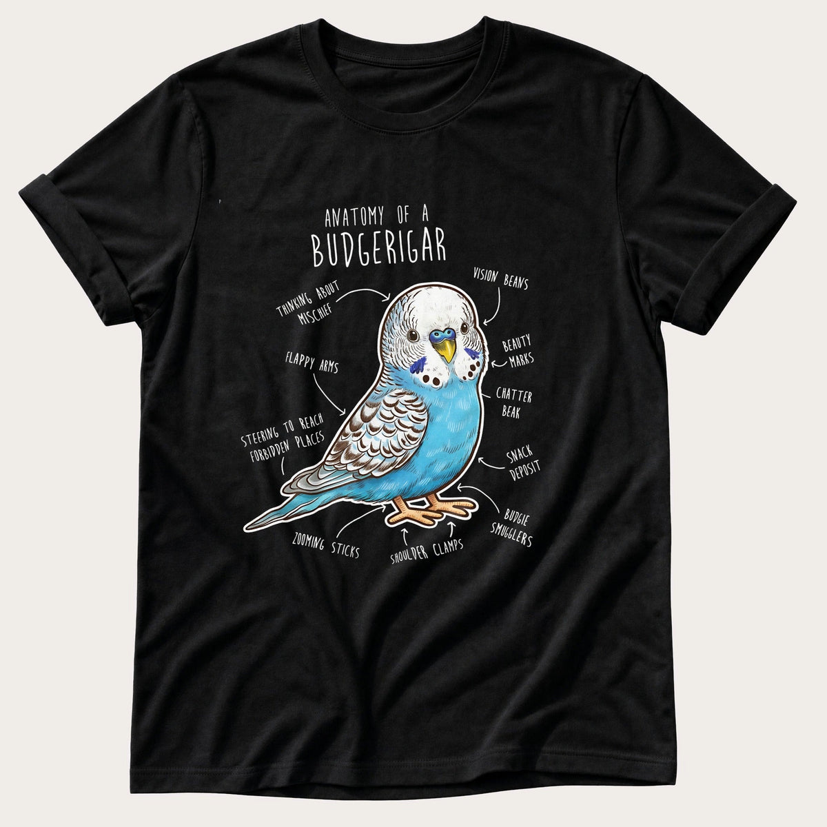 Budgie Anatomy cute — Black Comfort Colors tee
