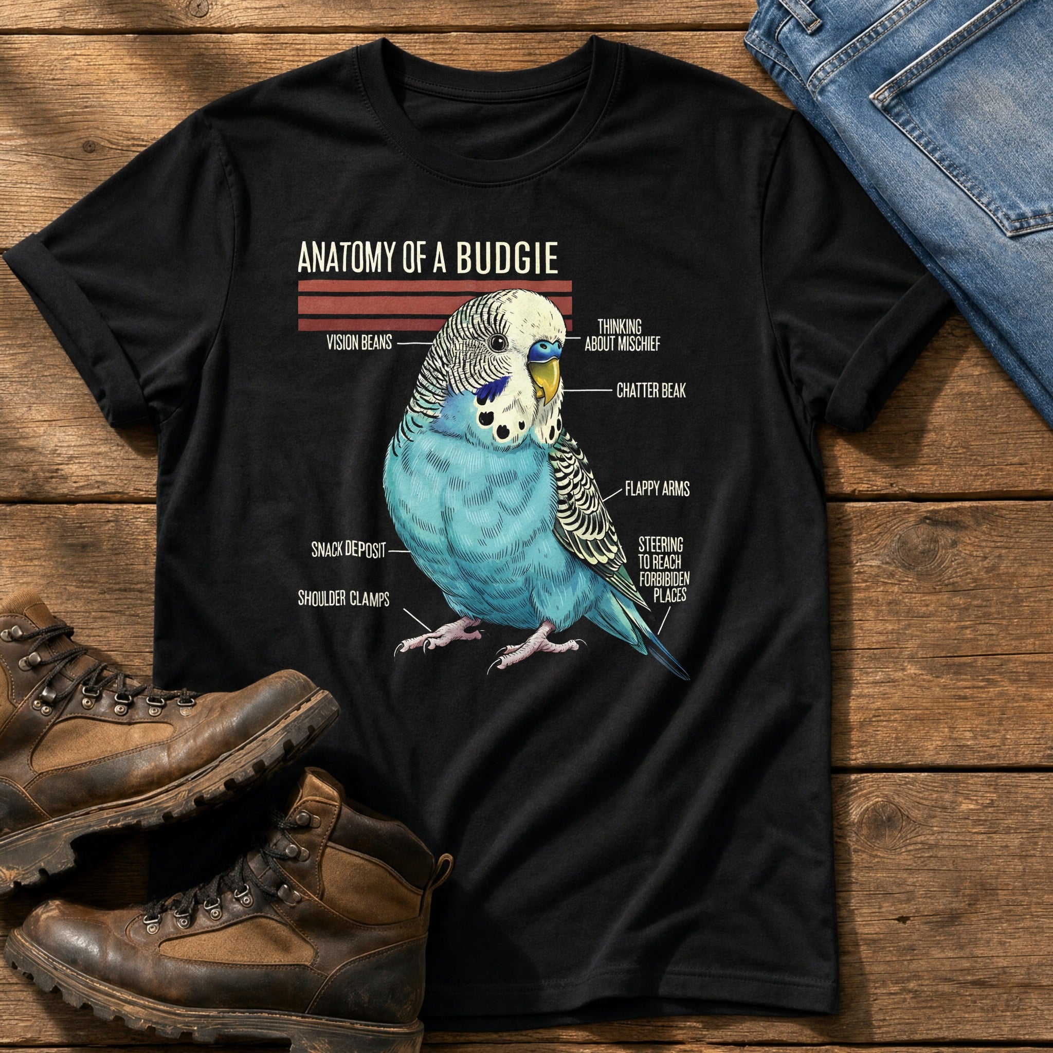 Budgie Anatomy — Black Comfort Colors tee
