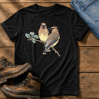 Cedar Waxwing On A Branch — Black Comfort Colors tee