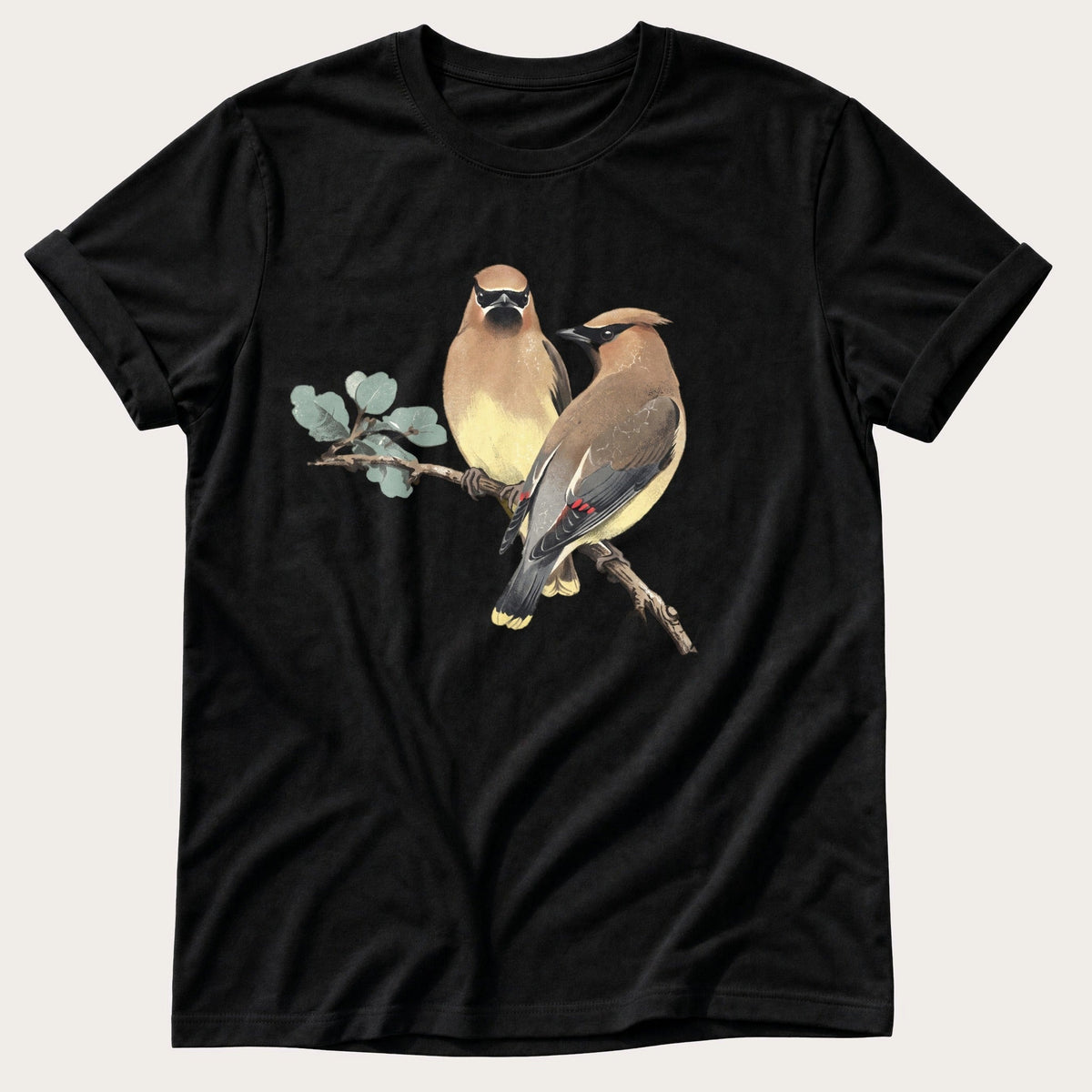 Cedar Waxwing — Black Comfort Colors tee