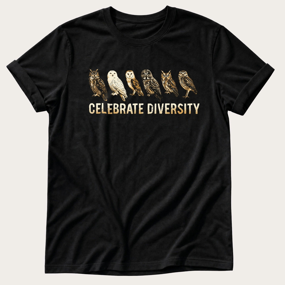Celebrate Diversity Owls 44 — Black Comfort Colors tee