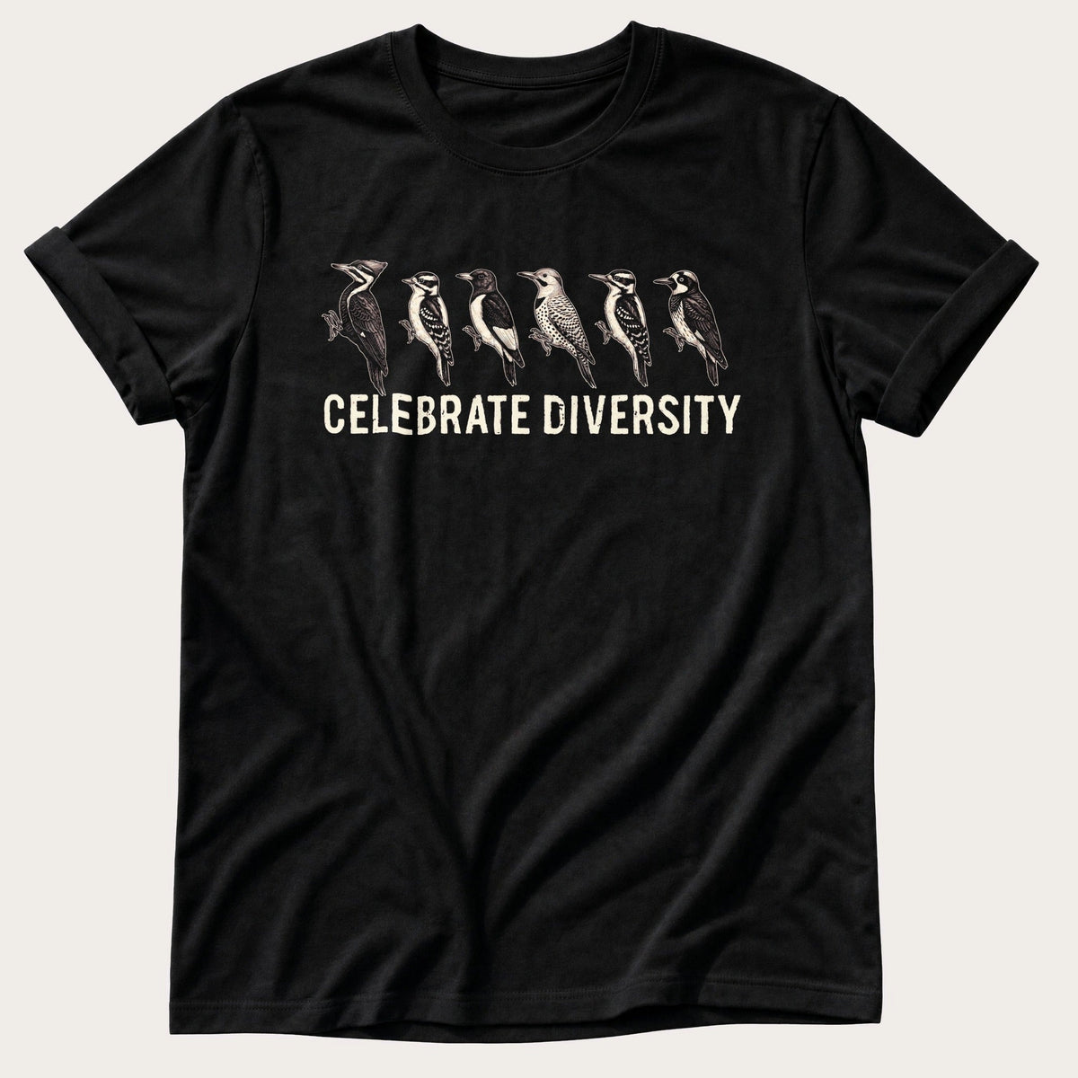 Celebrate Diversity Wood Pecker — Black Comfort Colors tee