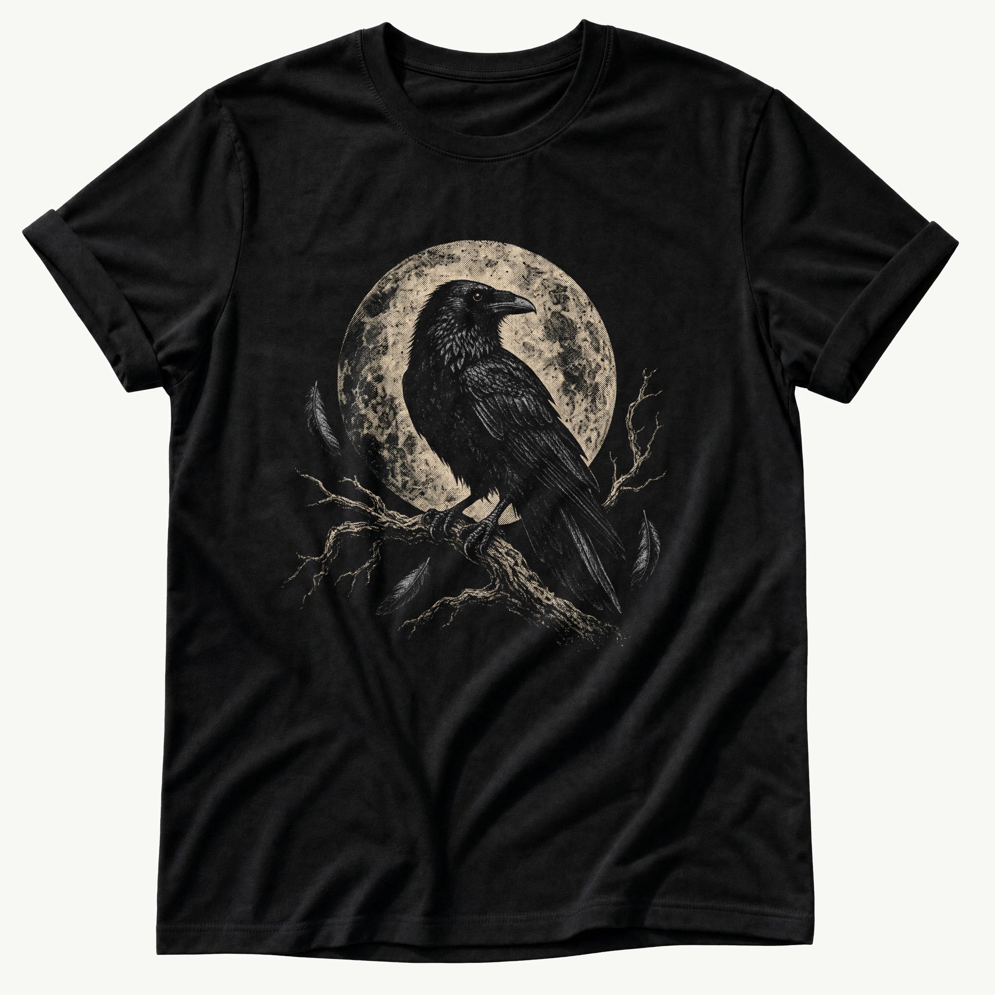 crow-under-moon — Black Comfort Colors tee