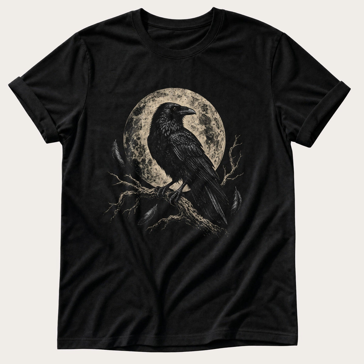 Crow Under Moon — Black Comfort Colors tee