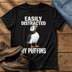 Distracted By Puffins — Black Comfort Colors tee