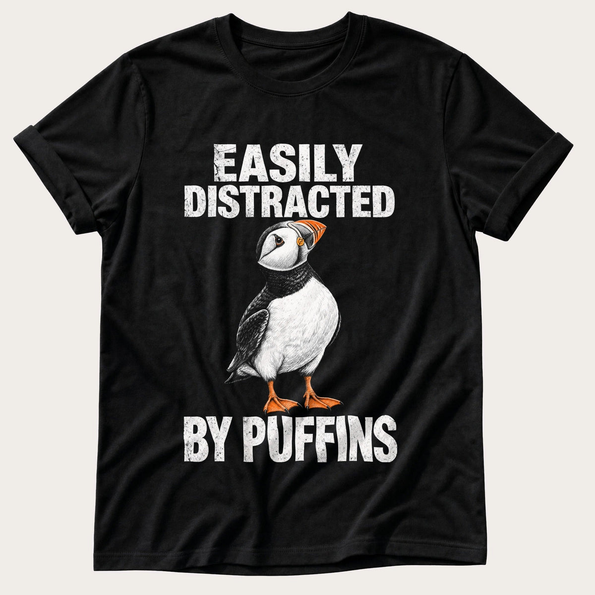 Distracted By Puffins — Black Comfort Colors tee