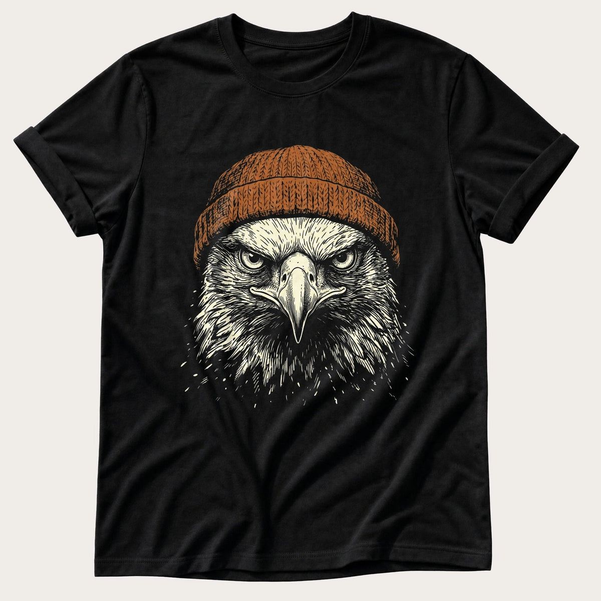Eagle Beanie 55 — Black Comfort Colors tee