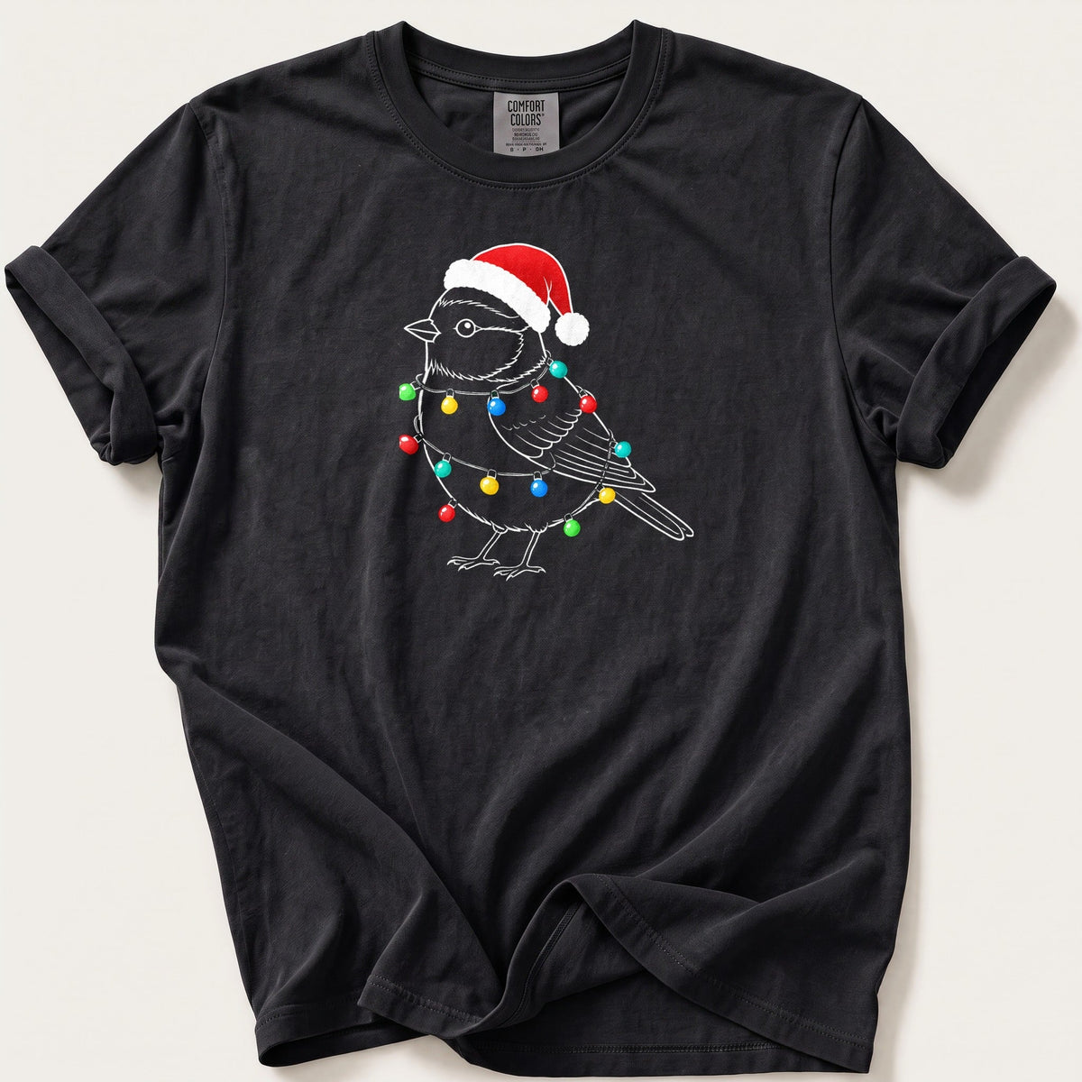Fairy Light Blue Tit Outline — Black Comfort Colors tee
