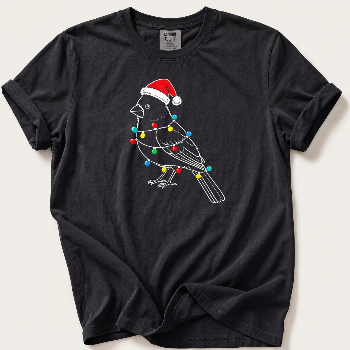 Fairy Light Cardinal Outline — Black Comfort Colors tee