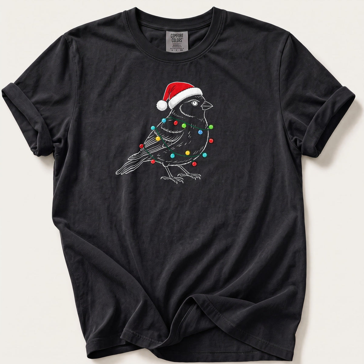 Fairy Light Chaffinch Outline — Black Comfort Colors tee