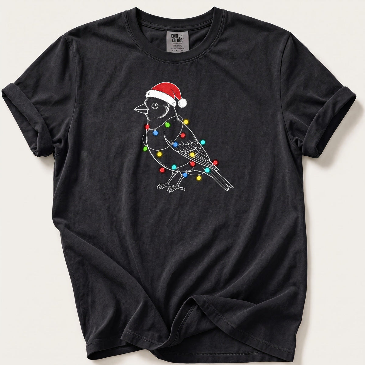 Fairy Light Goldfinch Outline — Black Comfort Colors tee