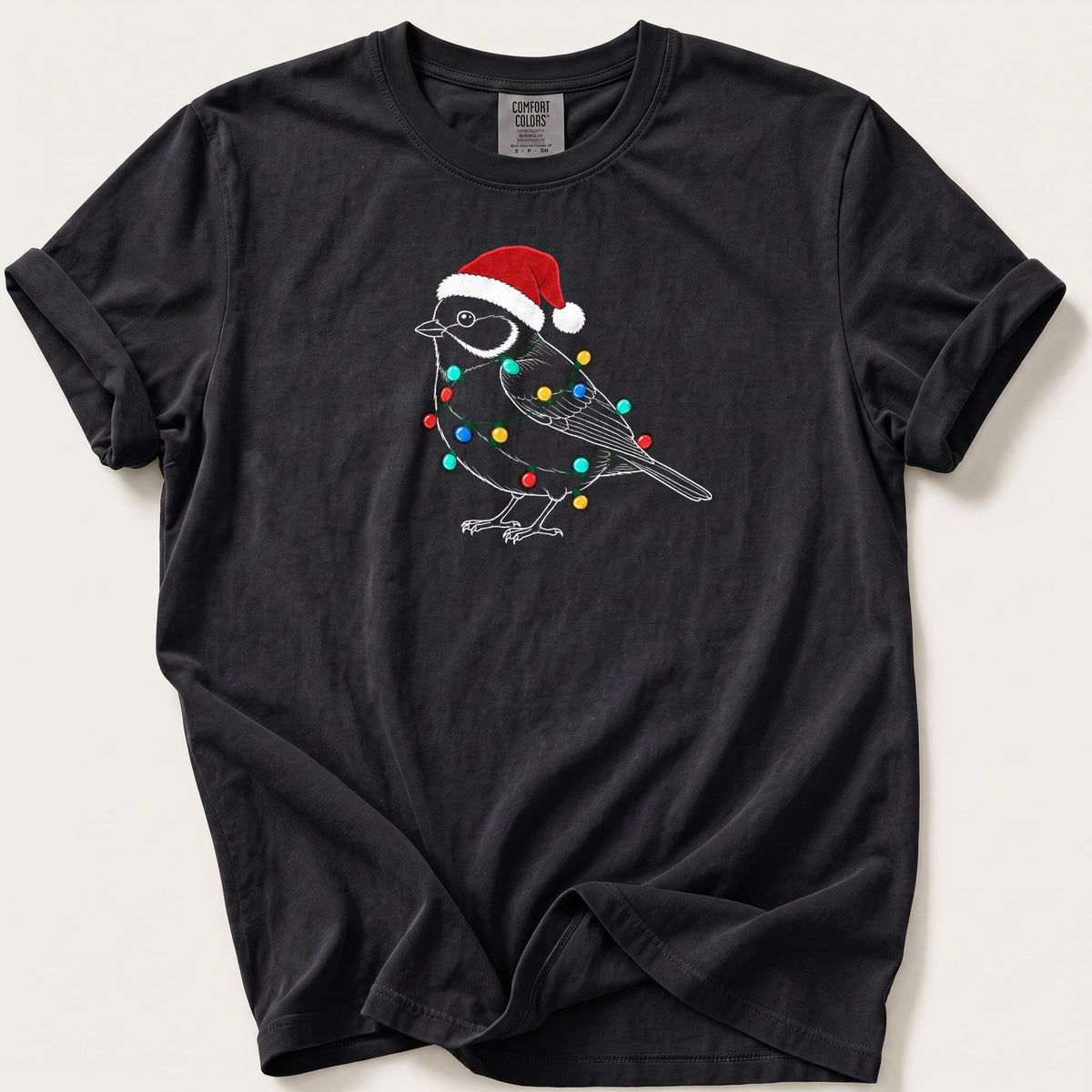 Fairy Light Great Tit Outline — Black Comfort Colors tee