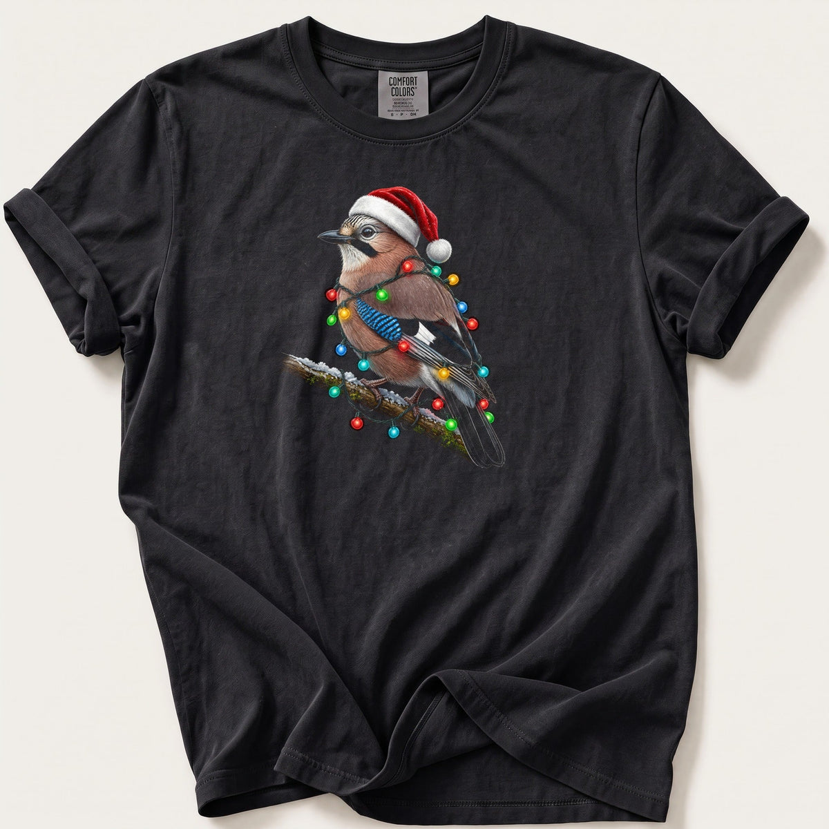 Fairy Light Jay — Black Comfort Colors tee