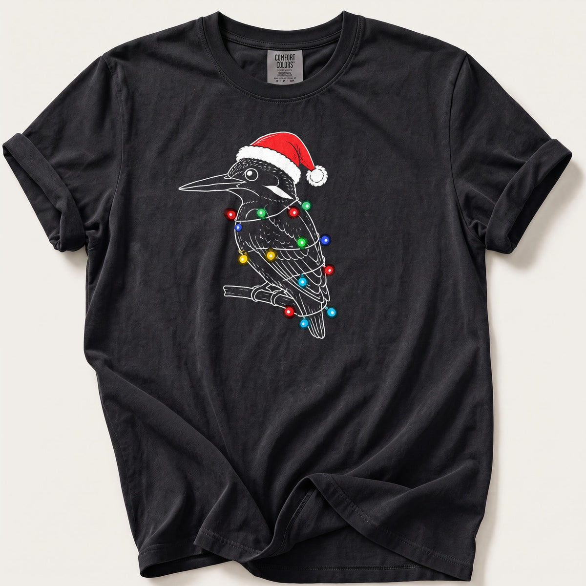 Fairy Light Kingfisher Outline — Black Comfort Colors tee