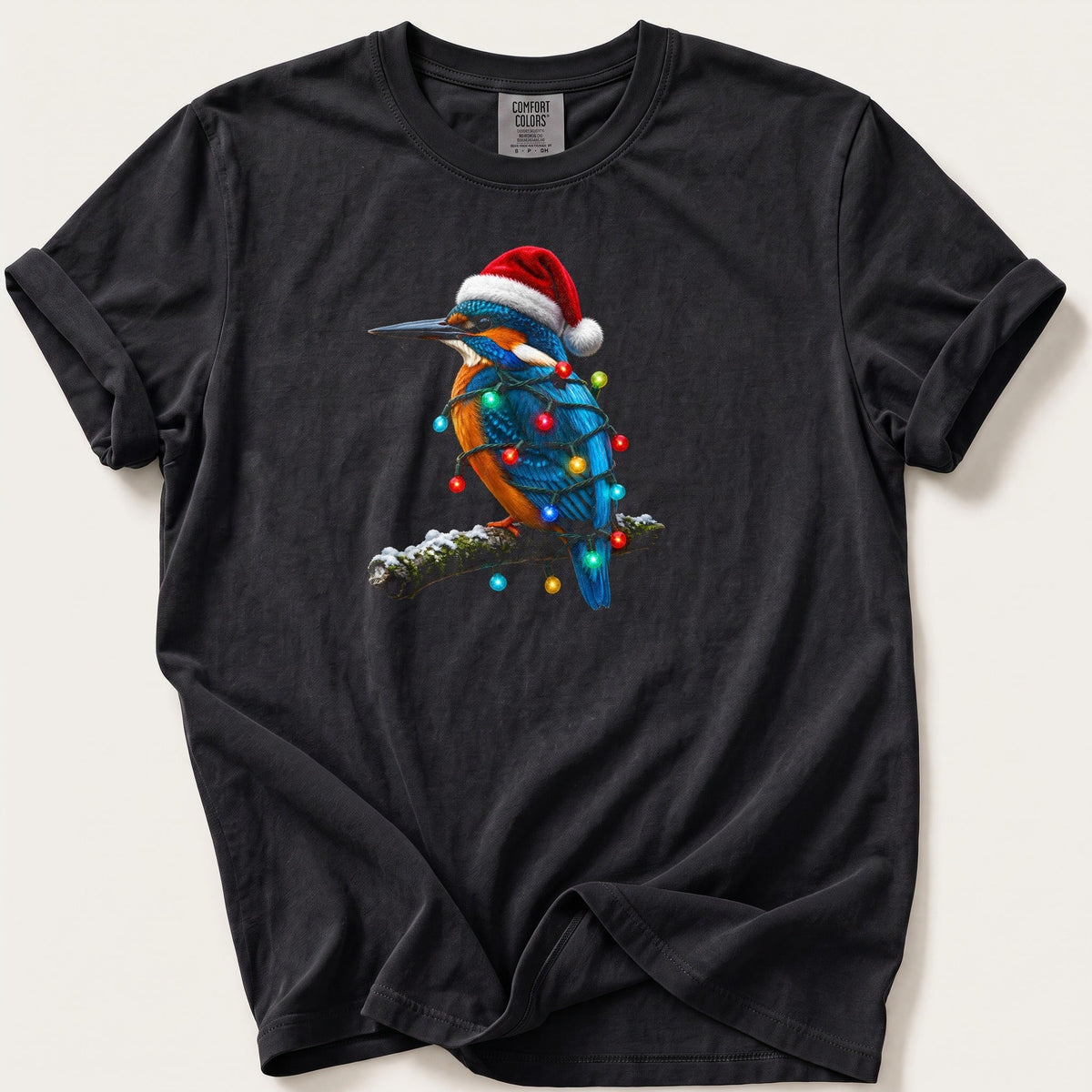 Fairy Light Kingfisher — Black Comfort Colors tee