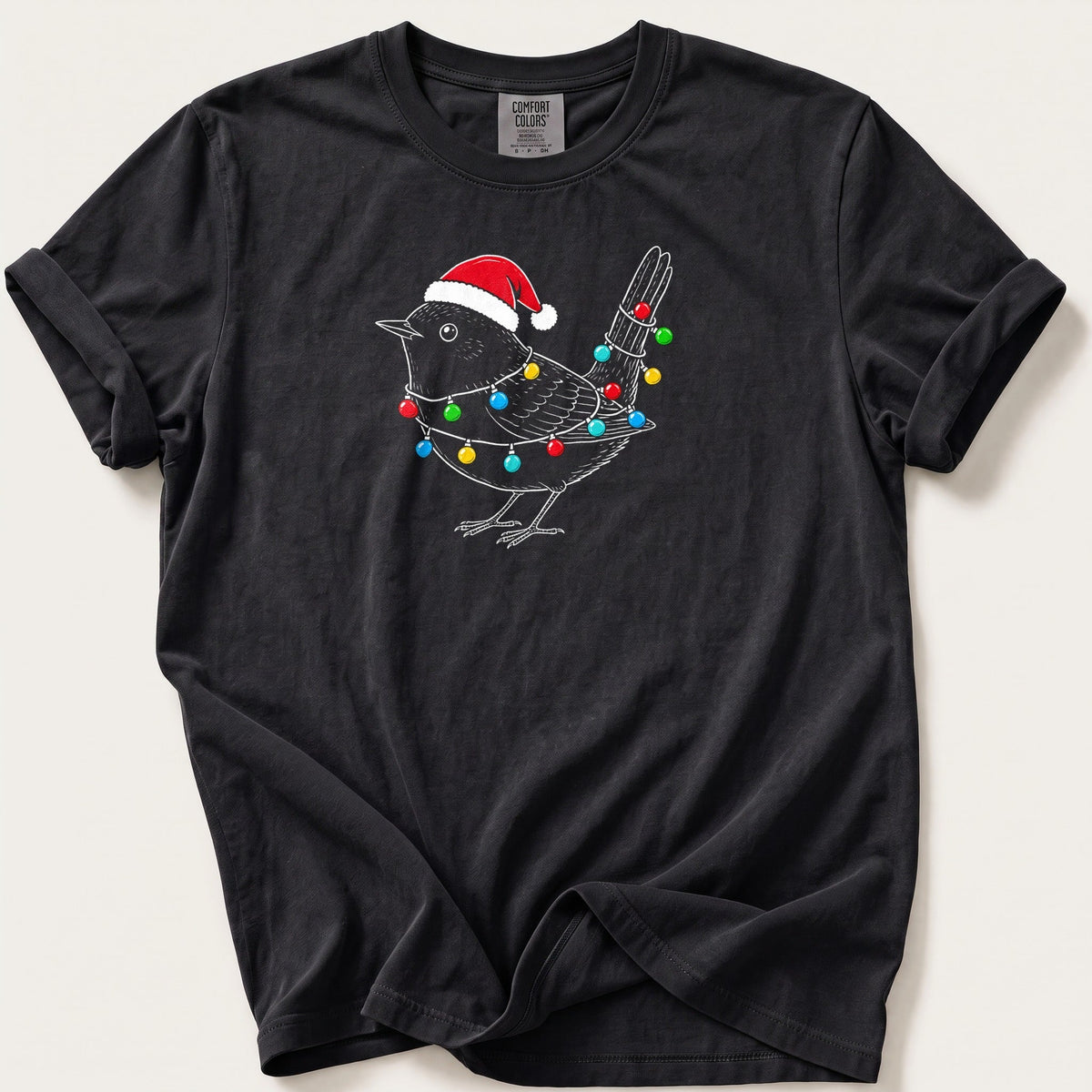 Fairy Light Wren Outline — Black Comfort Colors tee