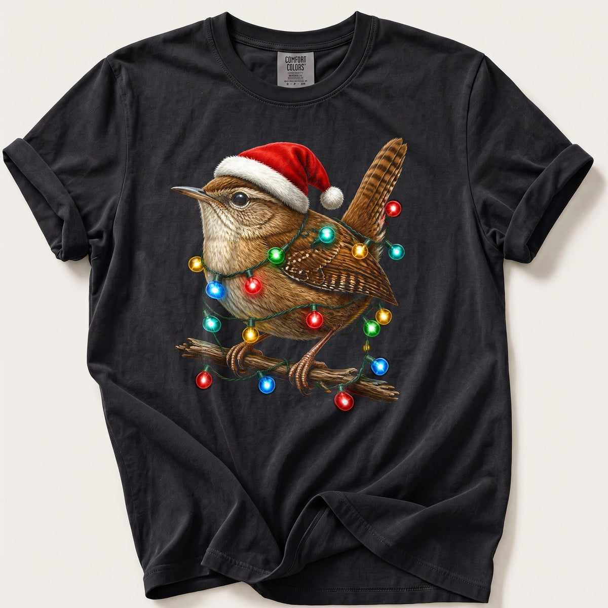 Fairy Light Wren — Black Comfort Colors tee