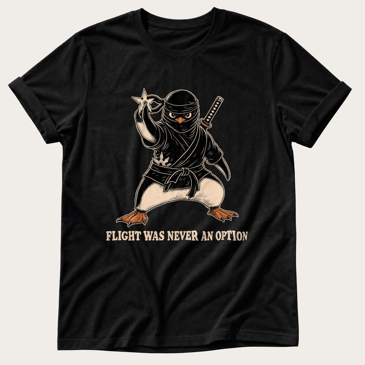 Flight Was Never An Option Ninja Penguin — Black Comfort Colors tee