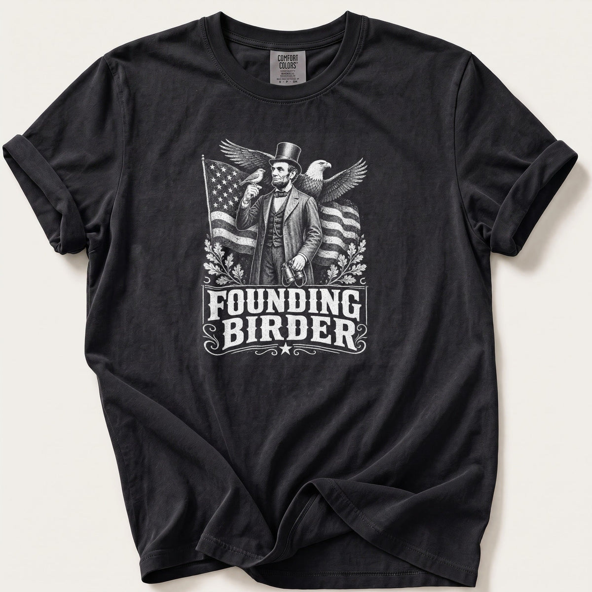 Founding Birder — Black Comfort Colors tee