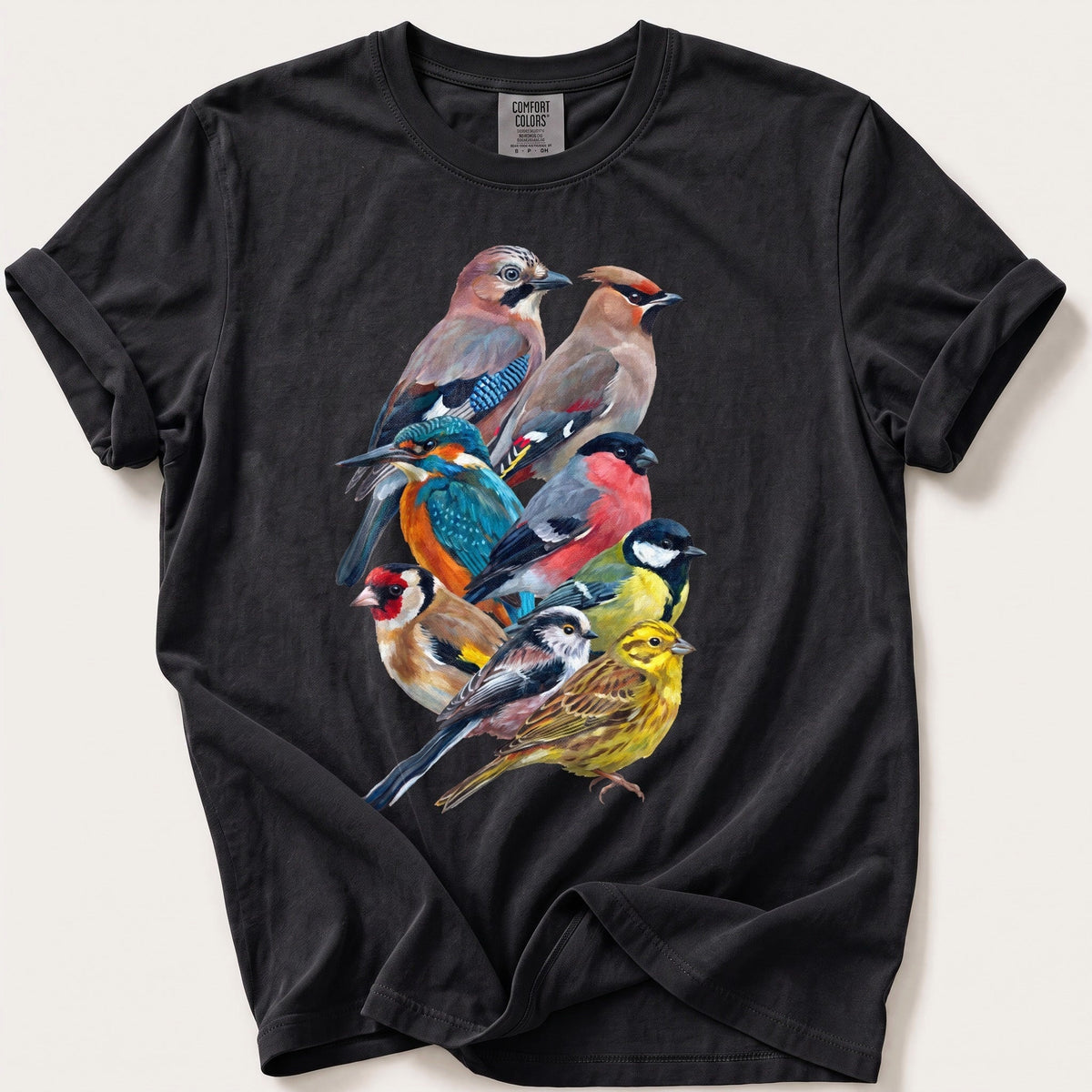 Garden Birds Of Britain — Black Comfort Colors tee