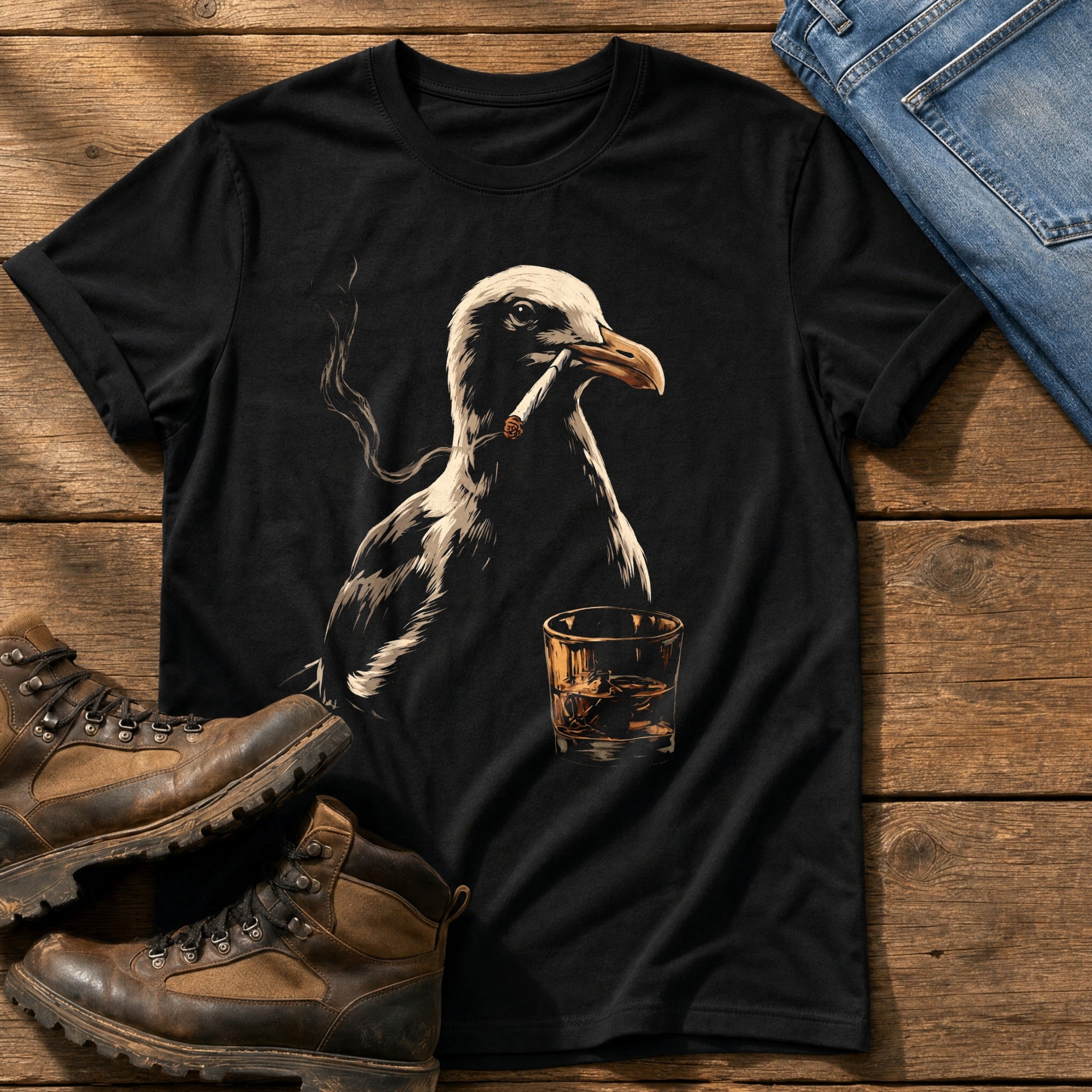 Gull Last Call — Black Comfort Colors tee