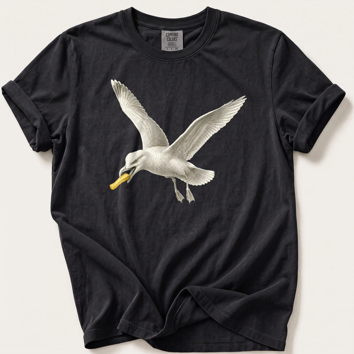 Gull With A Chip — Black Comfort Colors tee