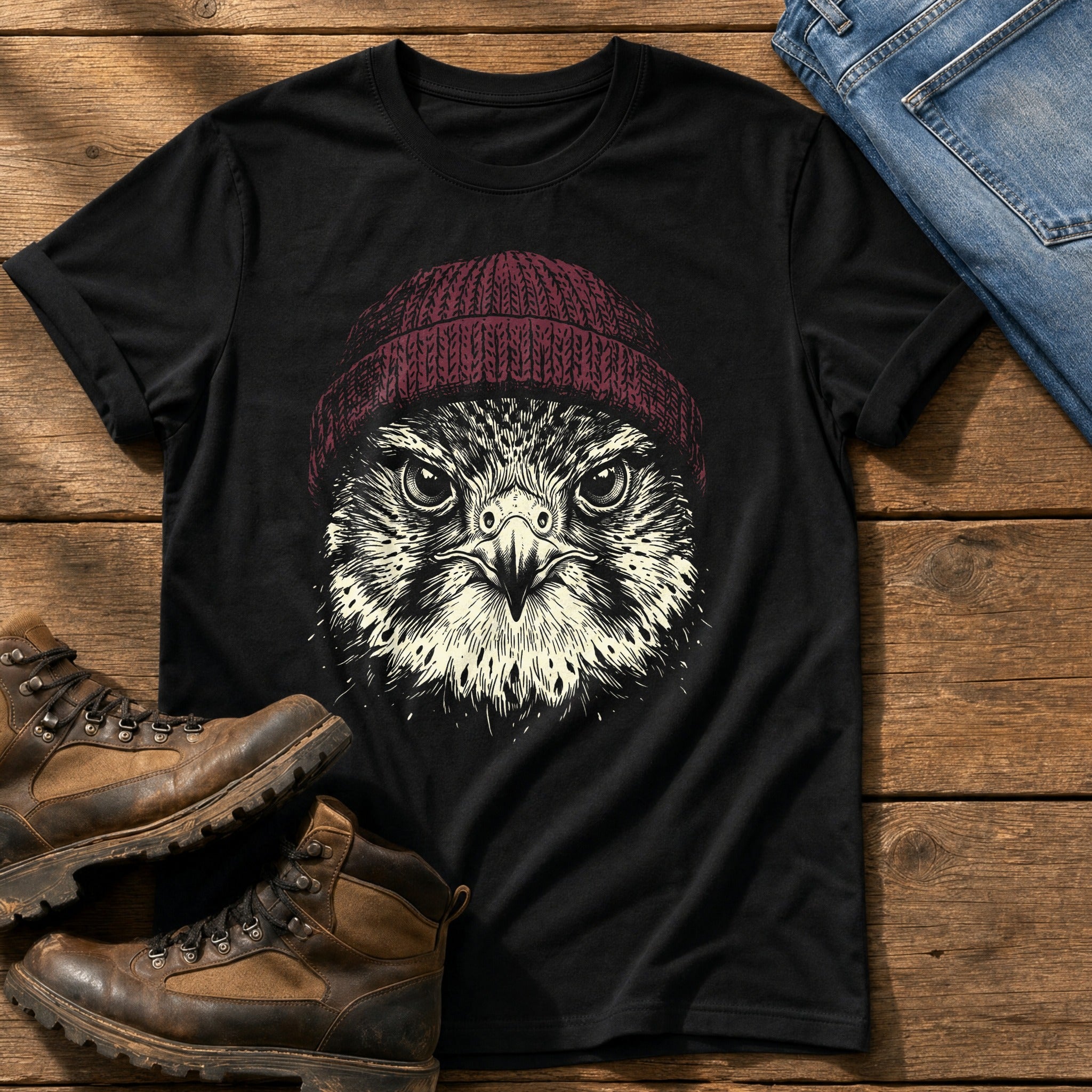 Hawk Beanie 44 — Black Comfort Colors tee