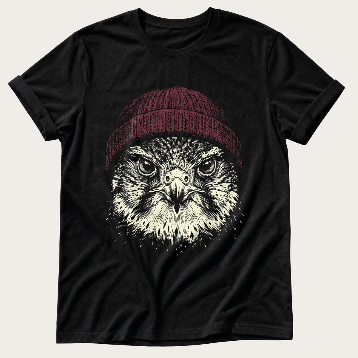 Hawk Beanie 44 — Black Comfort Colors tee