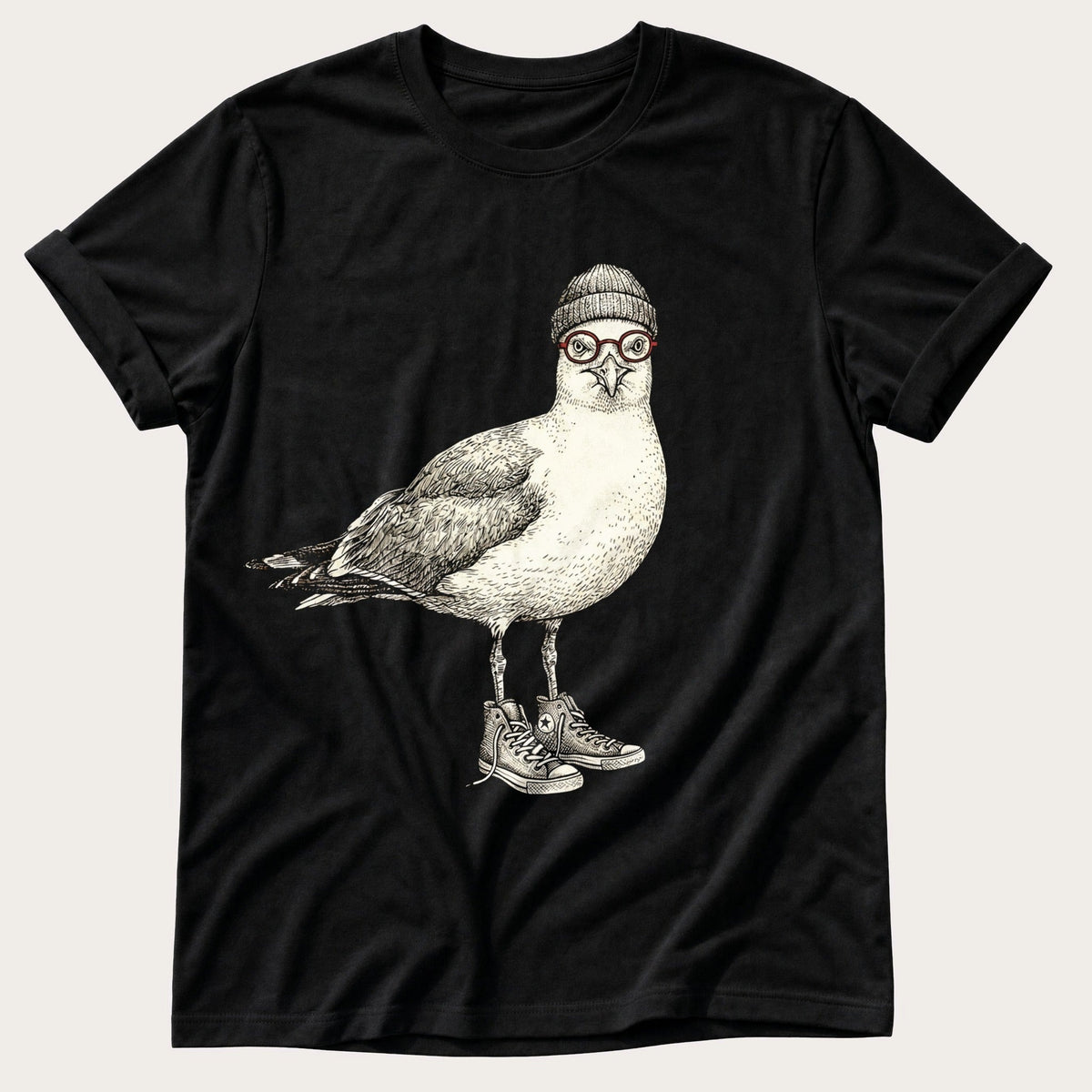 Hipster Seagull — Black Comfort Colors tee
