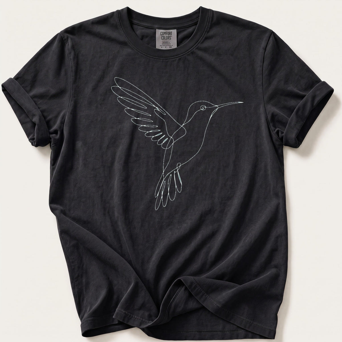 Hummingbird Line Art — Black Comfort Colors tee