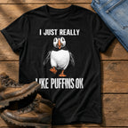 I Just Like Puffins — Black Comfort Colors tee