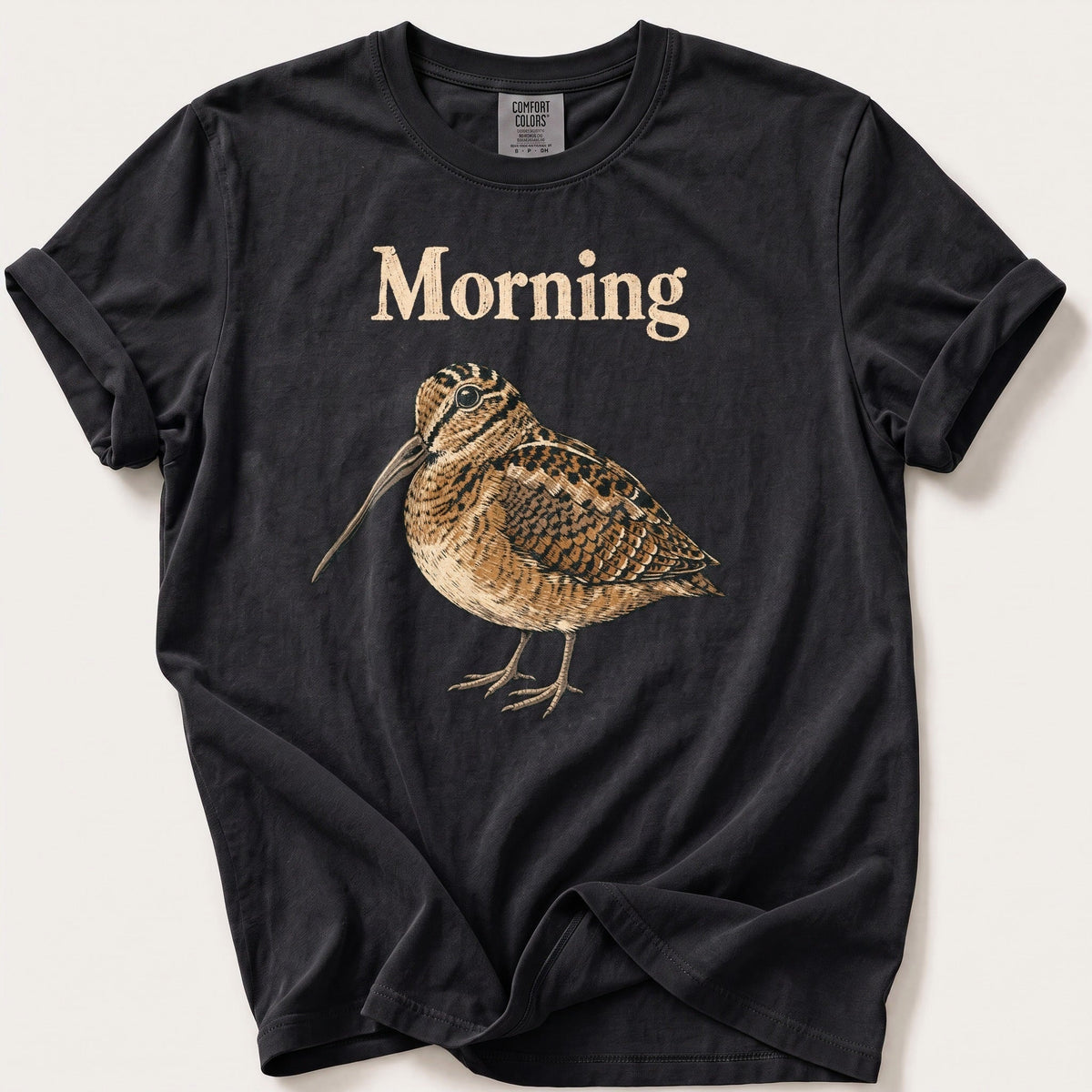 Morning Woodcock — Black Comfort Colors tee