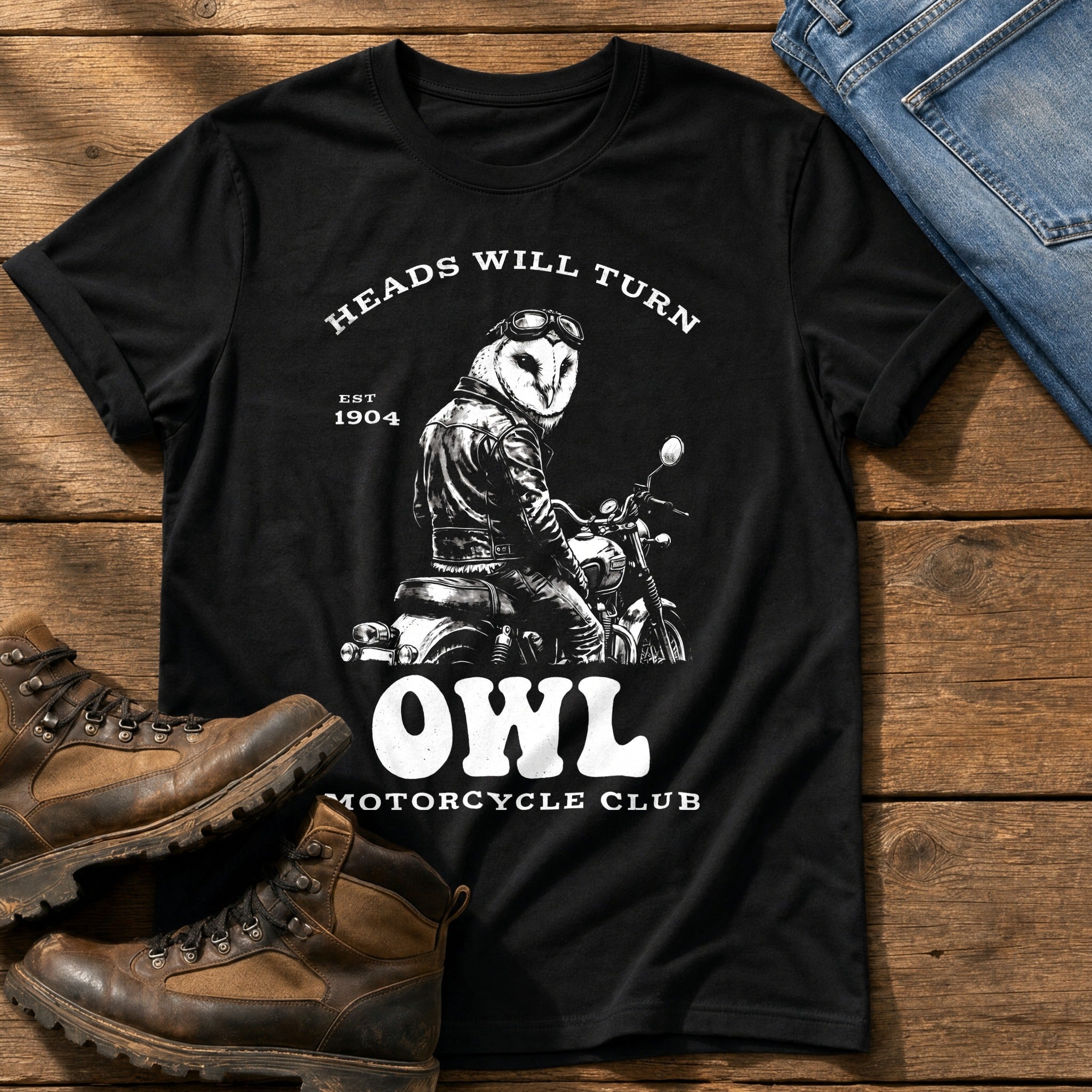 Night Rider Owl — Black Comfort Colors tee