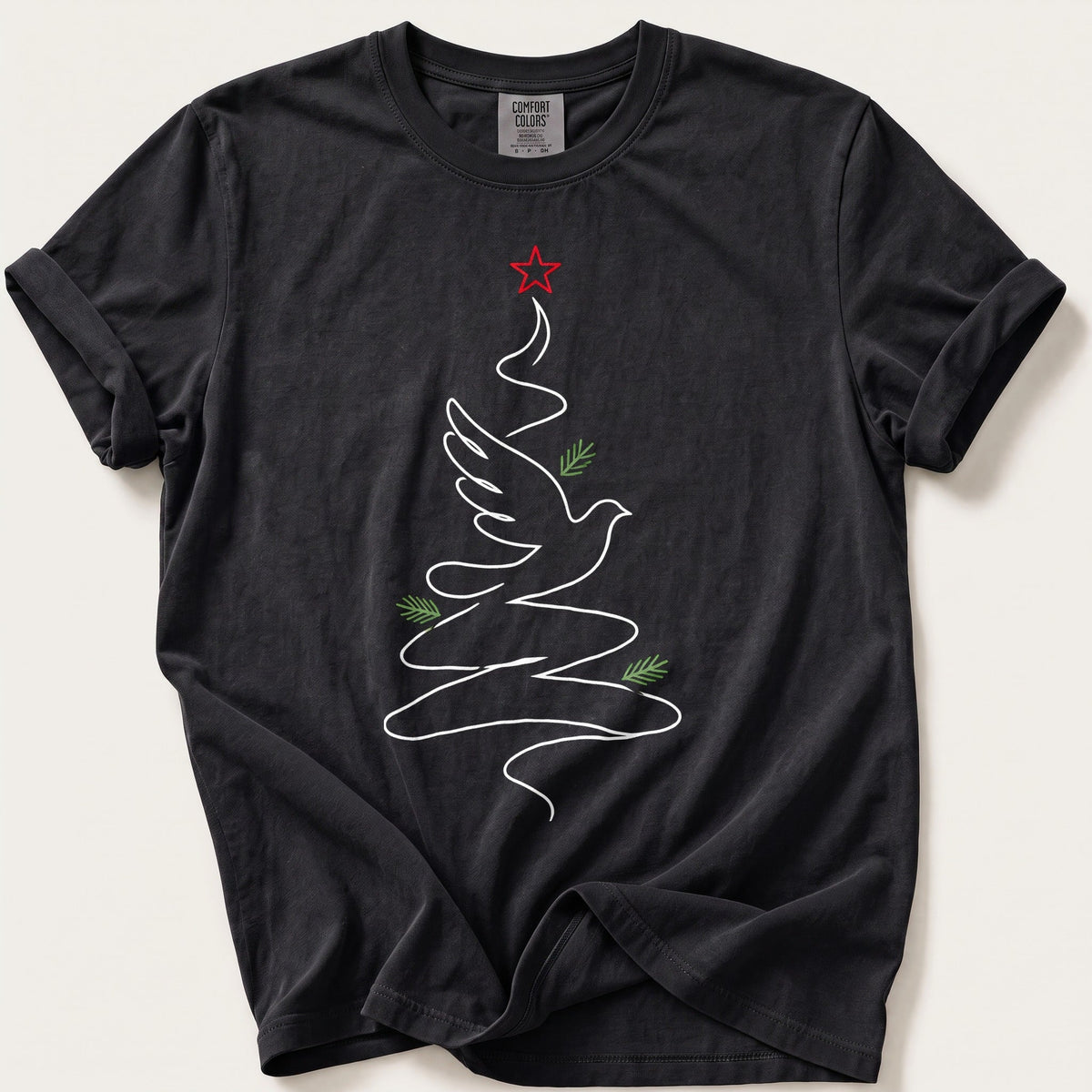 One Line Dove Tree — Black Comfort Colors tee