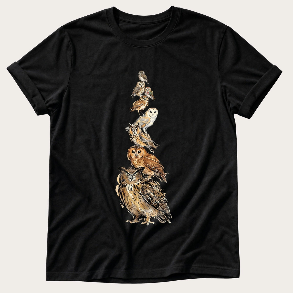 Owl Stack — Black Comfort Colors tee