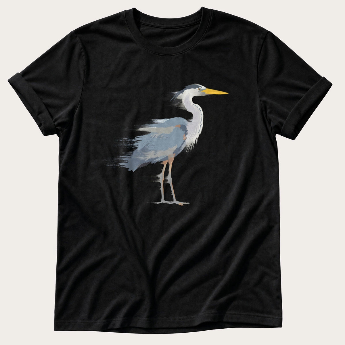Painted Heron — Black Comfort Colors tee
