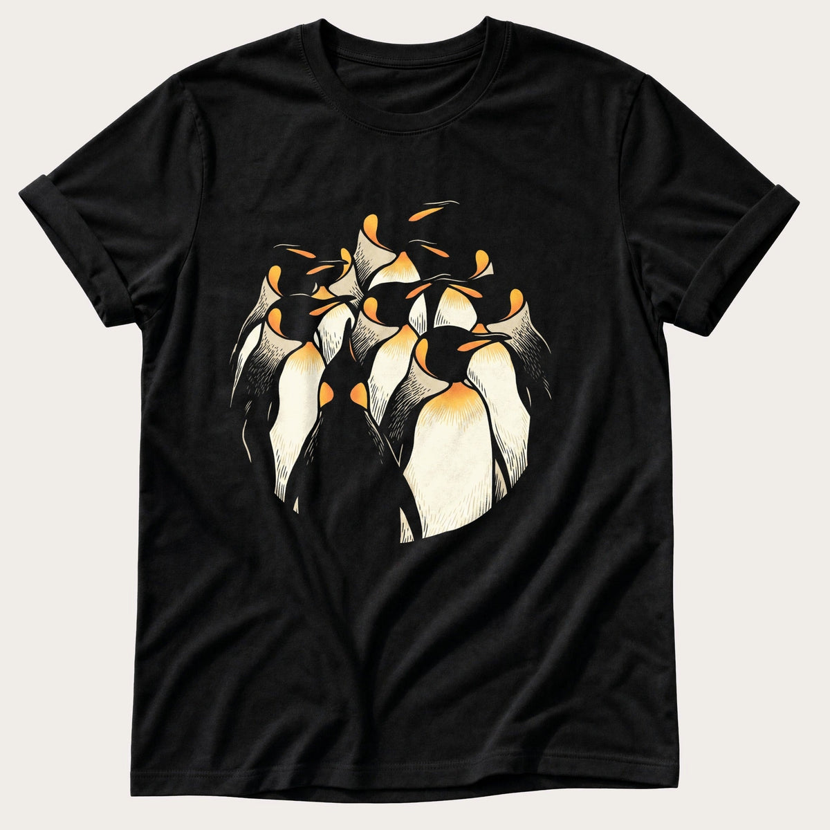 Penguin Crowd 1 — Black Comfort Colors tee