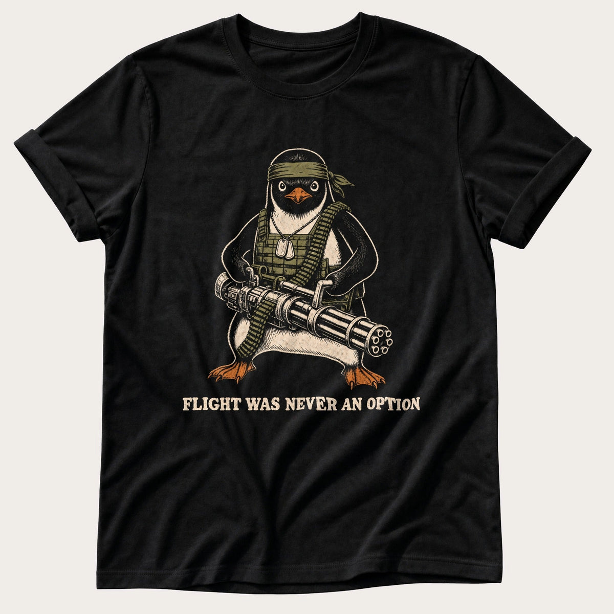 Penguin With A Minigun — Black Comfort Colors tee