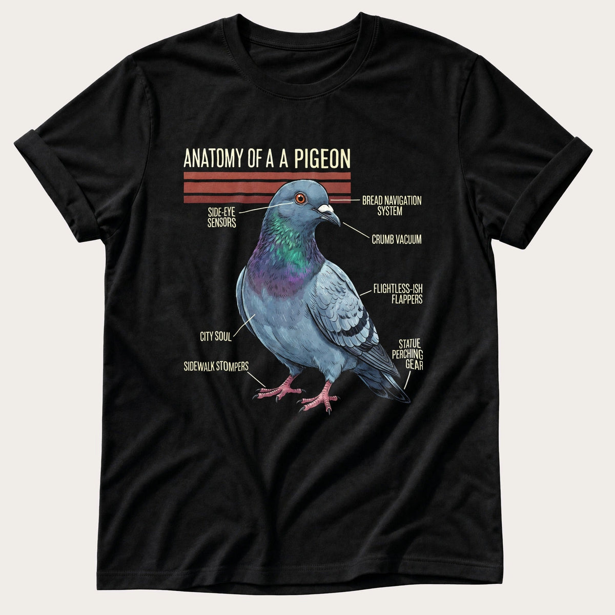 Pigeon Anatomy — Black Comfort Colors tee