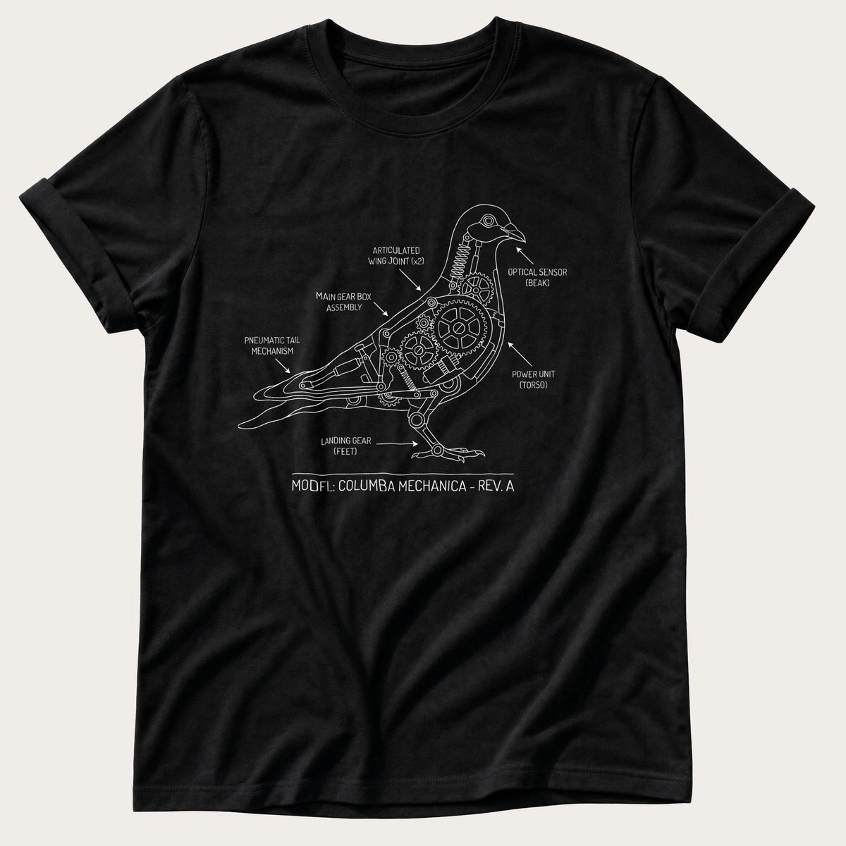 Pigeon Blueprint — Black Comfort Colors tee