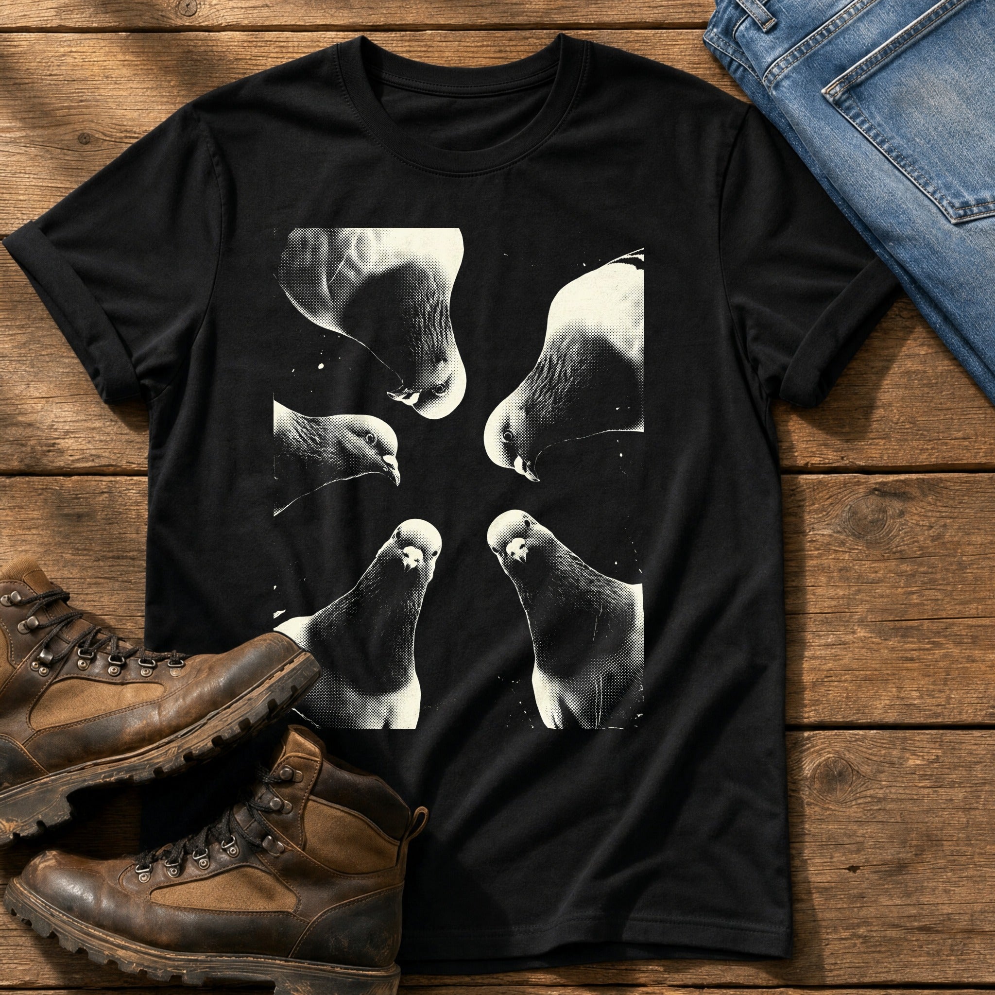 Pigeon Flock 7 — Black Comfort Colors tee
