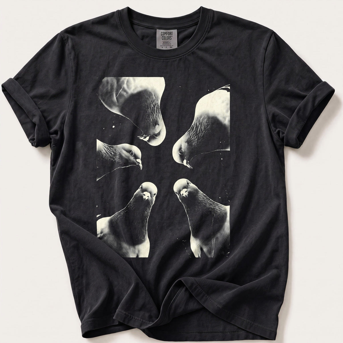 Pigeon Flock 7 — Black Comfort Colors tee