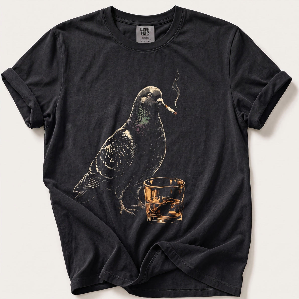 Pigeon On The Lash — Black Comfort Colors tee