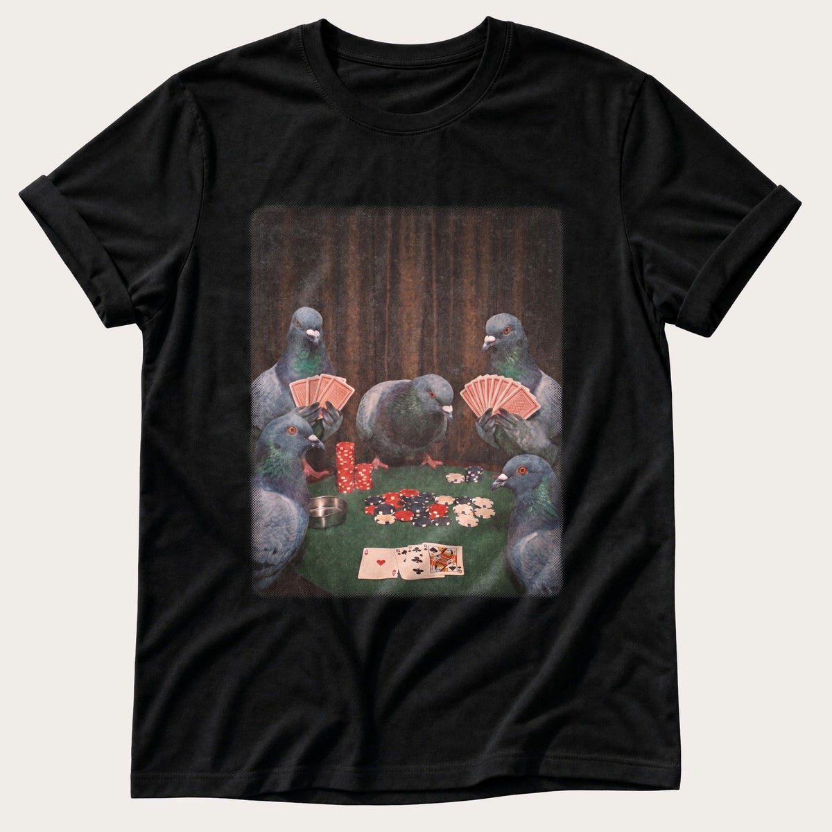 Pigeon Poker Night — Black Comfort Colors tee